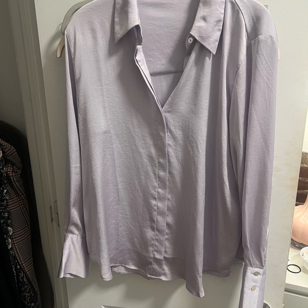 Mango Lavender Purple button down blouse